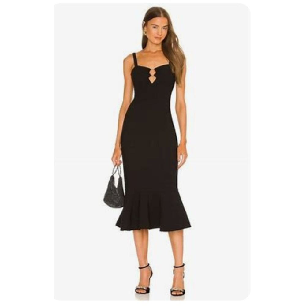 Revolve Likely Tia cutout peplum mermaid black midi bodycon cocktail dress 6